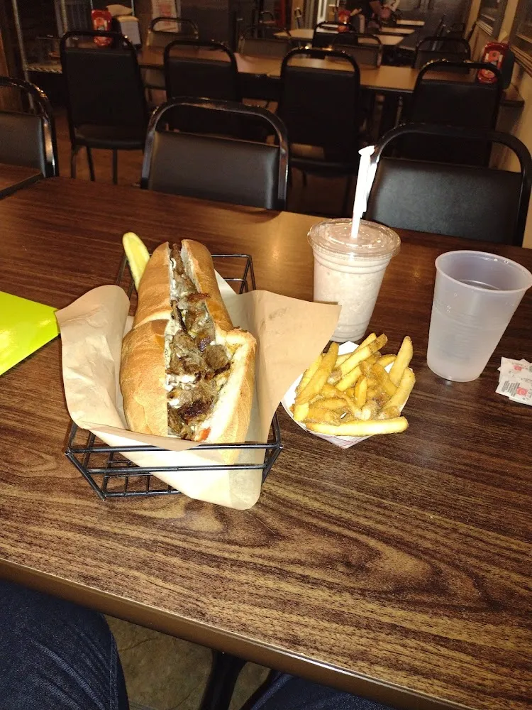Philly Cheesesteak w Fries and Strawberry Milkshake